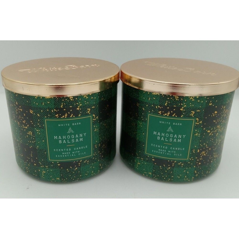 Lot Of 2 Bath & Body Works White 3-Wick Candles Mahogany Balsam